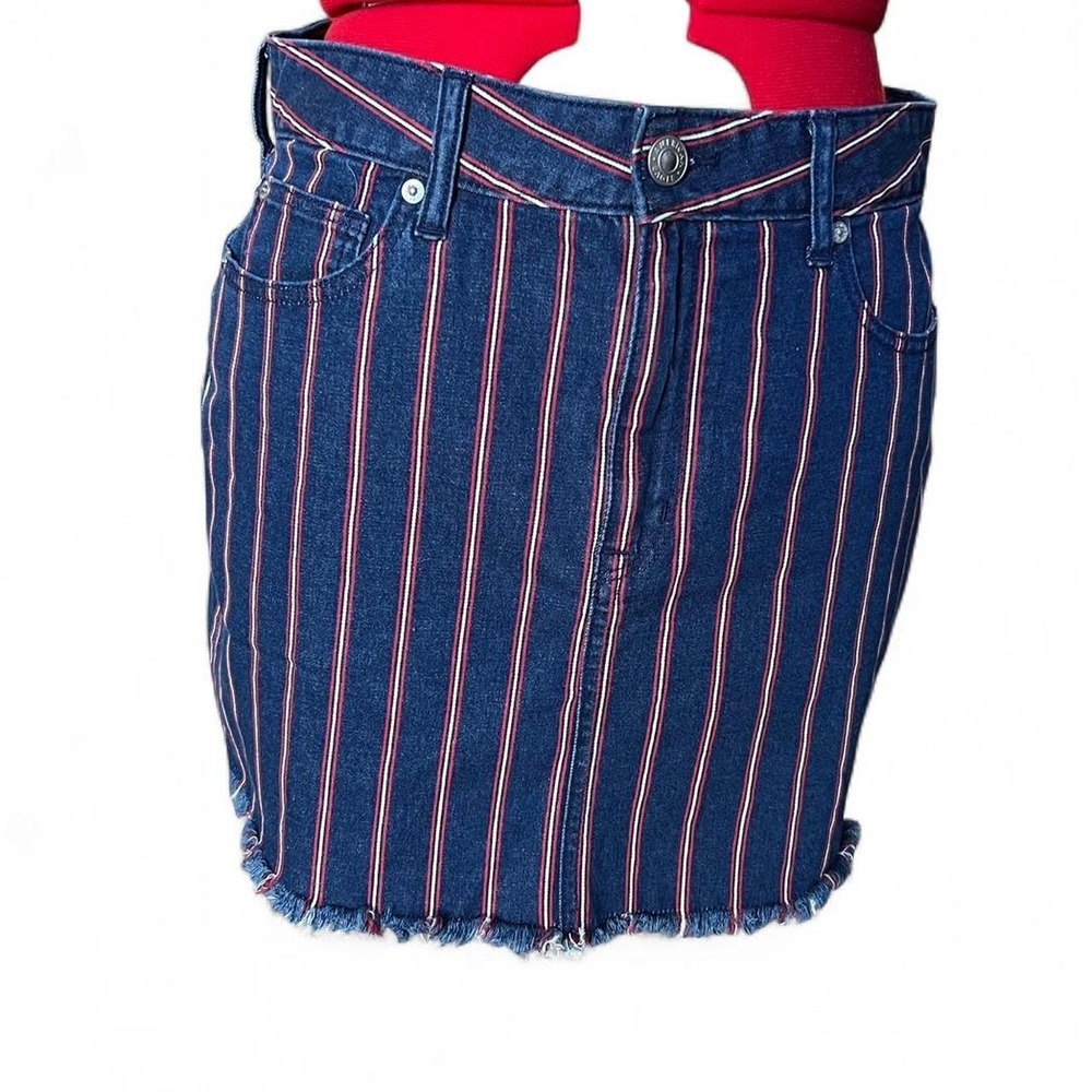 American Eagle Hi Rise Super Stretch Mini Skirt Blue With Red & White Stripes 14
